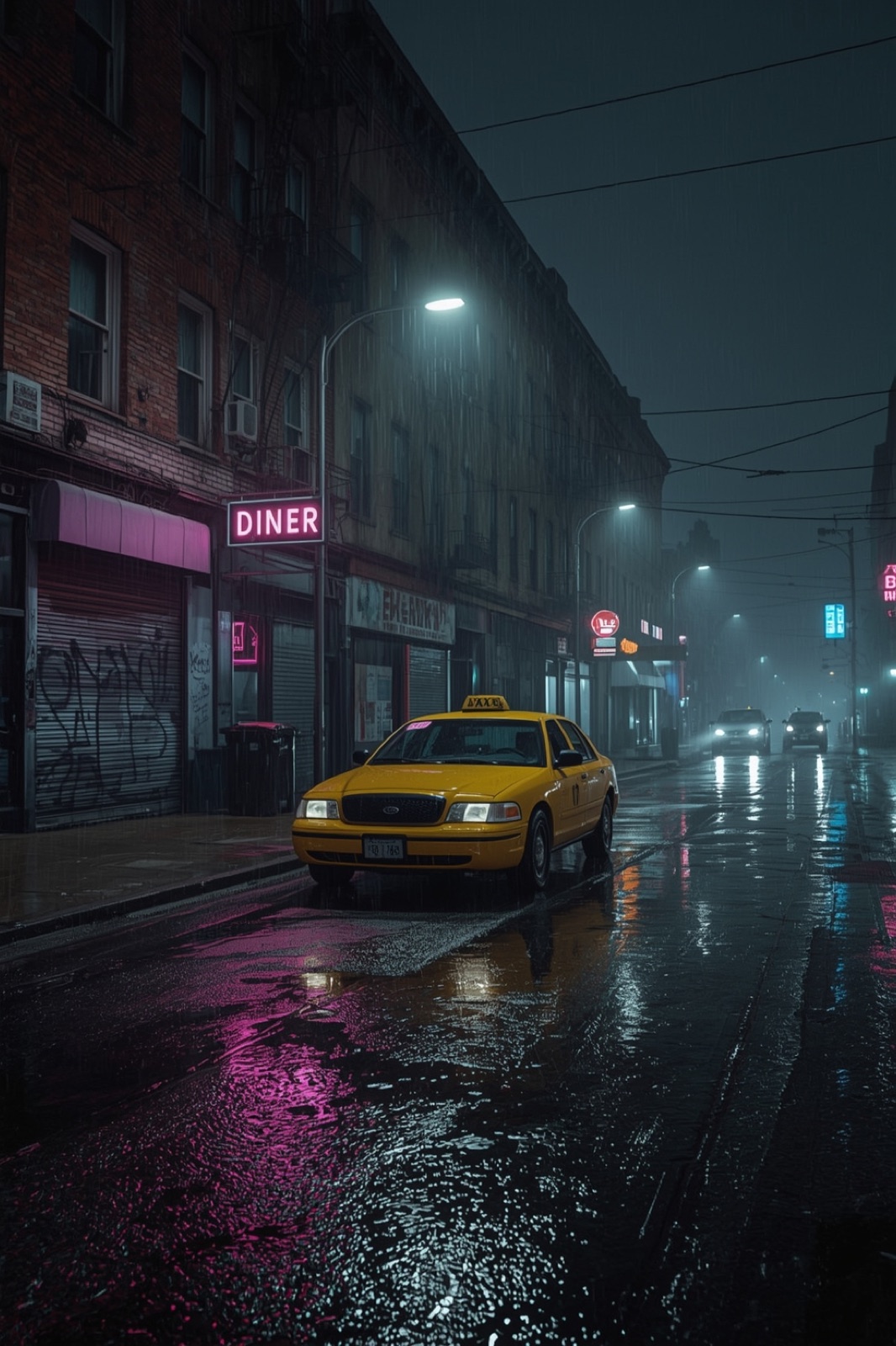 Pluie — néons roses